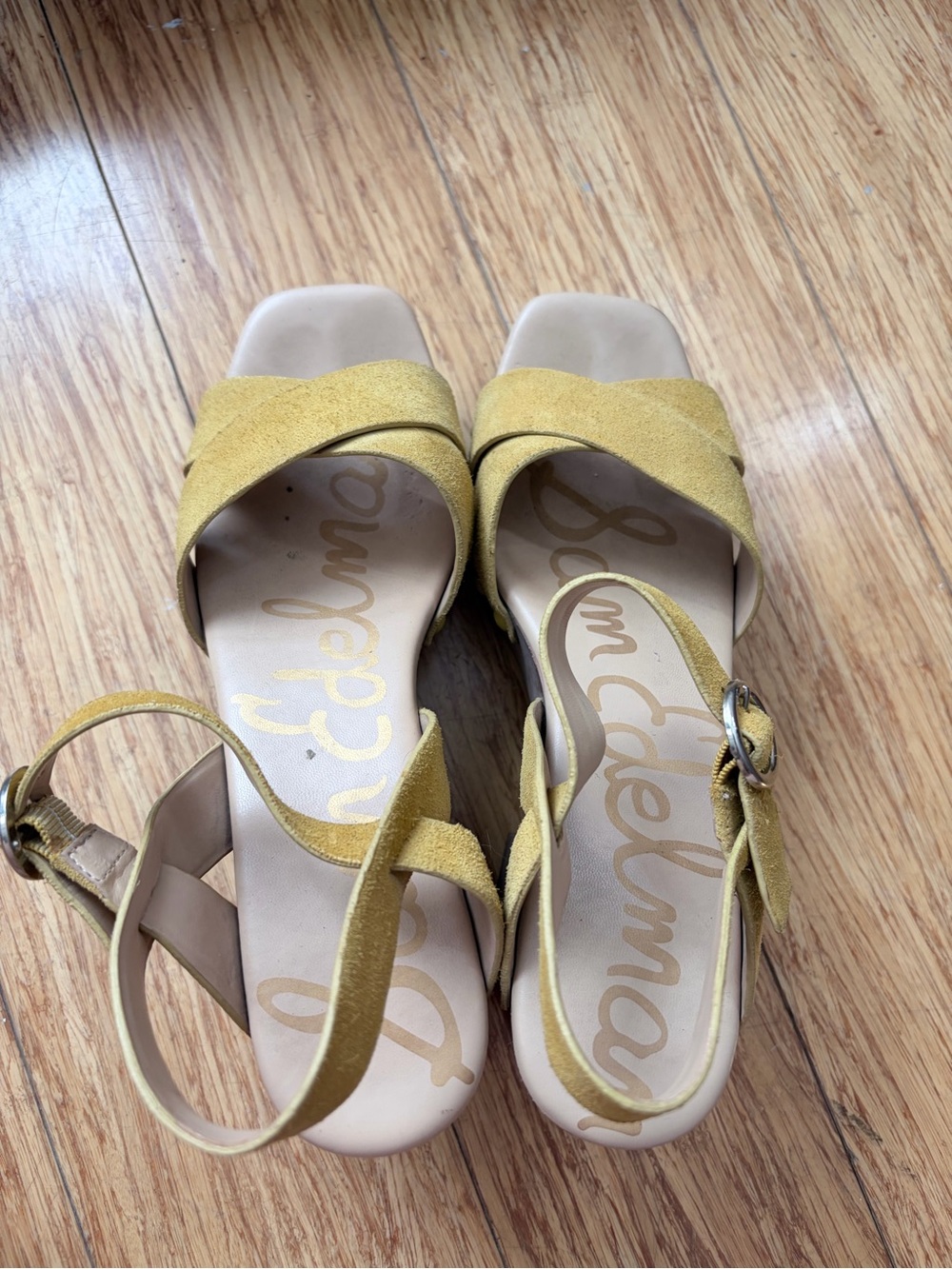 Sam Edelman Josephine Heels - Mustard Suede Crisscross Ankle Strap Sandals